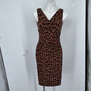 Lauren Ralph Lauren sz 4 sleeveless animal print side cinched midi dress